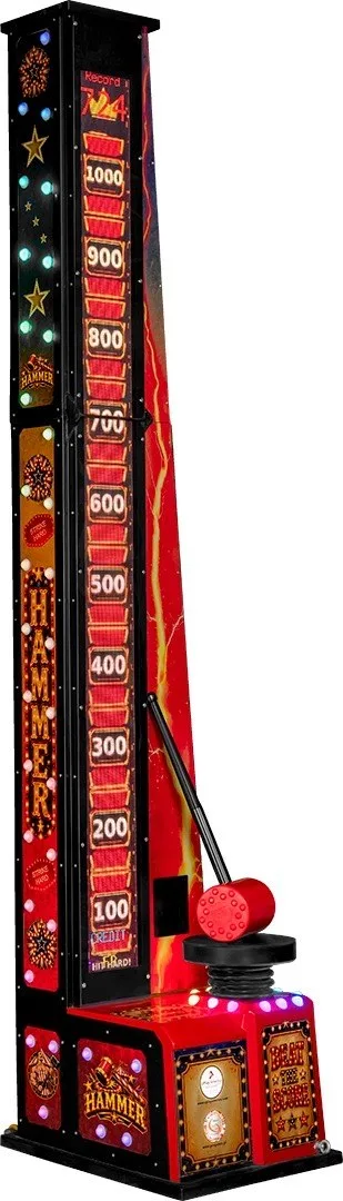 Digital hammer game LED score display climbing to 1000